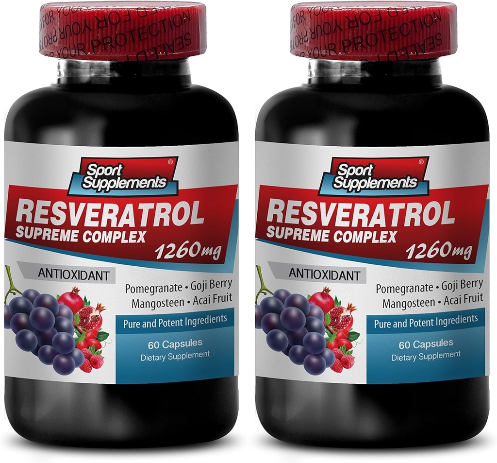 Resveratrol Supreme 1200mg Maksimālais stiprums Plus 1200 Sarkanā vīna bagātinātāji, resveratrol Papildinājums sarkanvīns, resveratrol antioksidants, sarkanvīna ekstrakts ar resveratrol, sarkanvīna vīnogu sēklām 2 pudeles