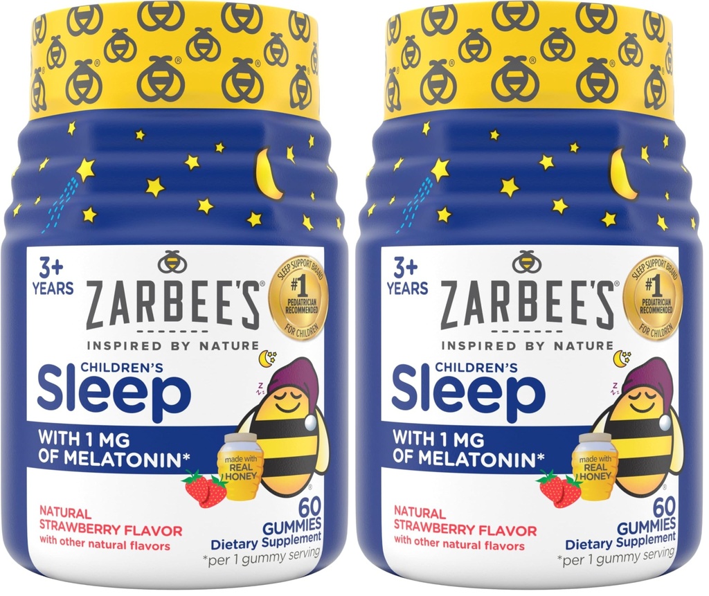 Zarbee's Children's Miega Gumies with Melatonin, Non-Habit Veidojot Bērnu Miega Gumijas Darbs ar dabas miega cikliem, lai veicinātu mierīgu miegu, bez zālēm, dabas zemeņu, 60 ct (2. komplekts)