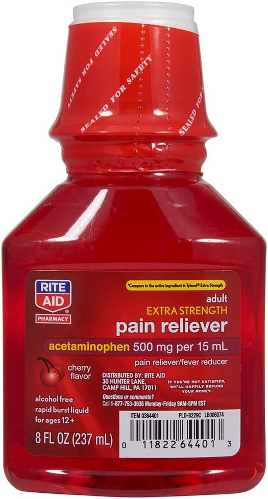 Rite Aid Pieaugušais Extra Strength Sāpes Reliver, Ķiršu, 500mg - 8 fl oz
