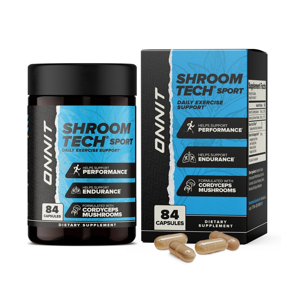 ONNIT Shroom Tech Sport Daily Exercise Atbalsta Kapsulas, Pirms Workout Papildinājums ar Cordyceps Sēnes, Kofeīna Bezmaksas Diētiskā Papildinājums Ikdienas Enerģijas Atbalsts, 84 Skaits