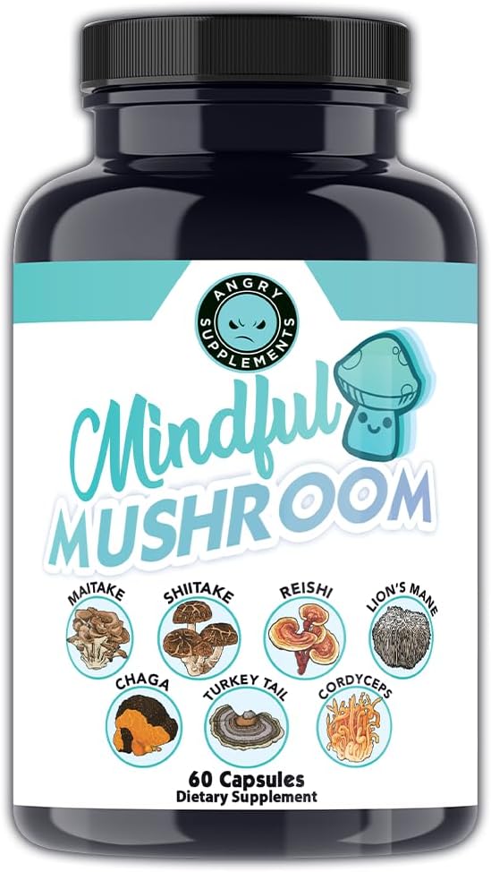 Dusmu papildinājumi Mindful Mushroom kapsulas - 7in1 Premium Health Shrom Blend of Maitake, Shiitake, Reishi, Turkey Aste, Cordyceps, Lions Mane un Chaga Sēnes (60ct)