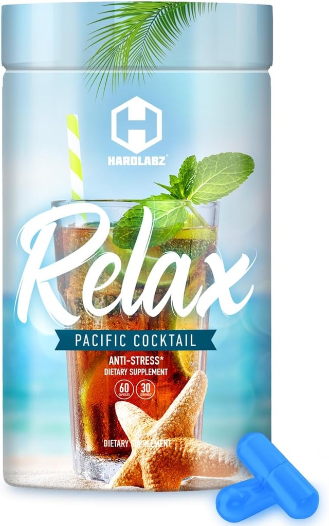 HARDLABZ Relax - Visu dabas stresa atvieglojums, Miega atbalsts, Mood Enhancement Herbal papildinājums ar Ivan Tea, Valerian, Ginseng, Lavender, Lemon Balm, Motherwort, 60 kapsulas
