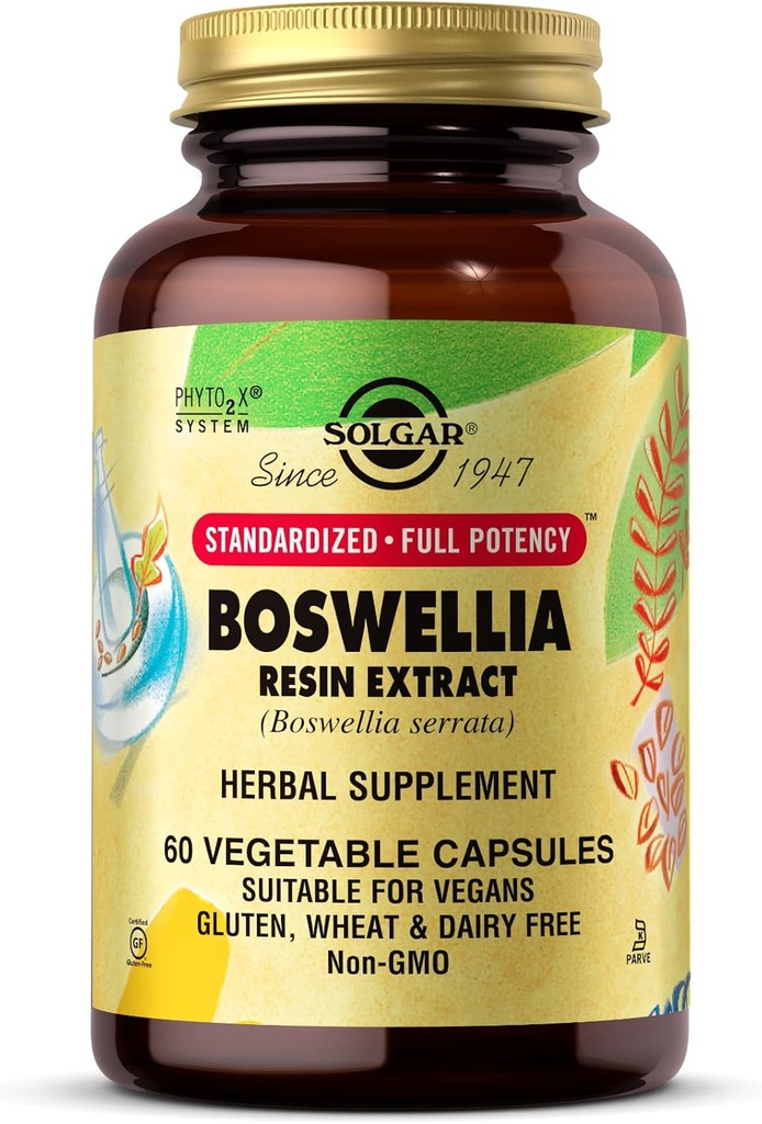 Solgar Boswellia Sveķi ekstrakts - 60 Dārzeņu kapsulas - Standartizēta pilna aktivitāte (SFP) - Ne-GMO, Vegan, bez lipekļa, bez piena, košera - 60 Kalpo