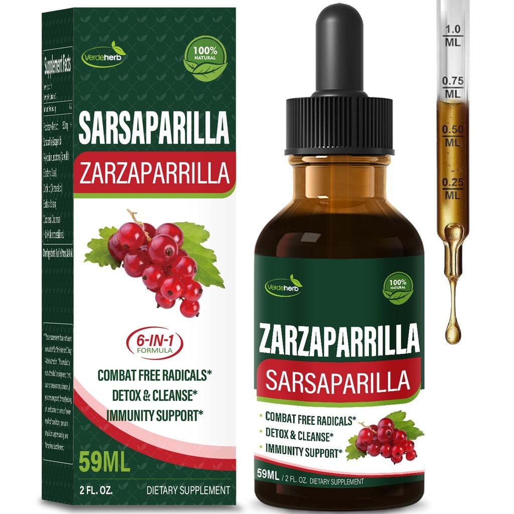 Sarsaparilla Root Extract Pilieni aknu tīrīt Detox & Remonts, Imūnās atbalsta papildinājums ar Dandelion Cocolmeca Polypodium Leucotomos. Diente de Leon para Limpieza de Colon y Desintoxicar. 2oz.