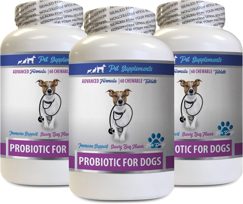 Reljefs suņu caureja - PROBIOTICS suņiem - Veselīgi Gut - Apturiet gāzu caureju un sliktu elpu - Gremošanas Boost - Suņu probiotikas un Gremošanas enzīmi - 3 pudeles (180 Ārsti)
