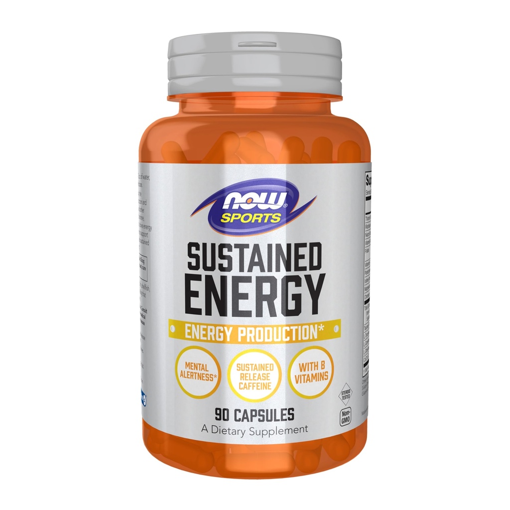 NOW Foods Sports, ilgstoša enerģijas ražošana* Garīgā trauksme* Ilgstoša atbrīvot kofeīns ar B vitamīni 90 Veg kapsulas