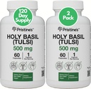 PRISTINE'S Holy Basil (Tulsi) 500 mg (2 Iepakojums) Relaksācija un imunitāte Atbalsts Adaptogen Papildinājums - 120 Dienas Apgāds - Holy Basil Leaf Kapsulas - Vegan - Ne- GMO - Bezglutēna piedevas