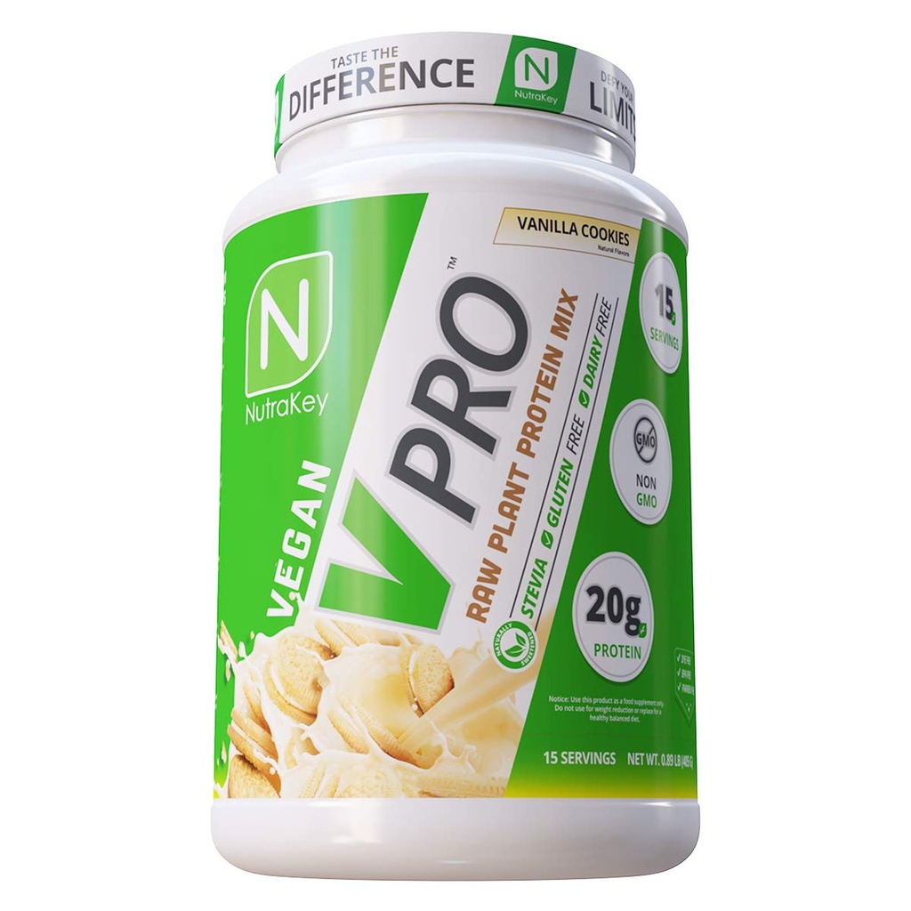 NutraKey V-Pro, Raw Plant Protein Pulveris, Organic, Vegan, Low Carb, Gluten Brīvs ar 20g proteīna (Vanilla Cookie) 1.78-putns.