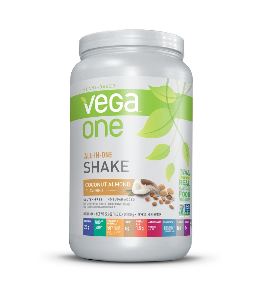 Vega viens All-In-One Nutrition Shake Coconut Almond (20 porcijas) - augu izcelsmes vegāna proteīna pulveris, bez piena, bez lipekļa, ne ĢMO, 29,4 Ounce (1. iepakojums)