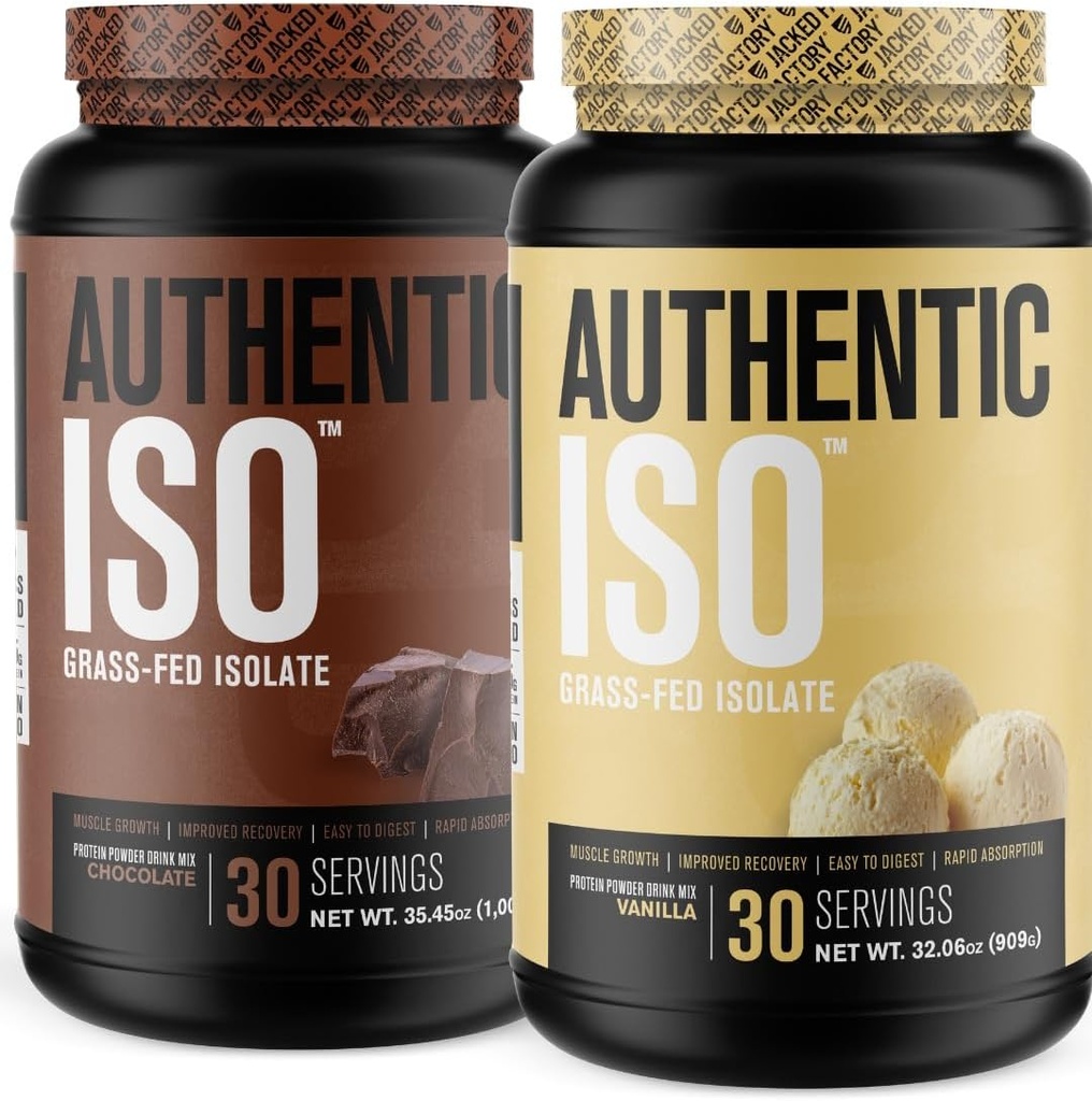 Jacked Factory Autentisks ISO Zāle Sūkalas Olbaltumvielas Izolāta pulveris - Zems Karbs, ne-GMO Muskuļu Building Protein w/Nē Filters (šokolāde, 30sv) & (Vanilla, 30sv)