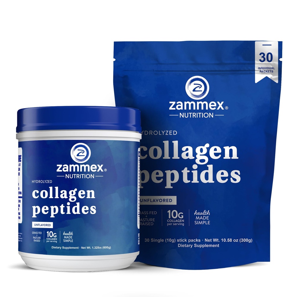 Zammex kolagēna peptīdi Pulveris Neflavored 600g + 30 Sticks Travel Packets