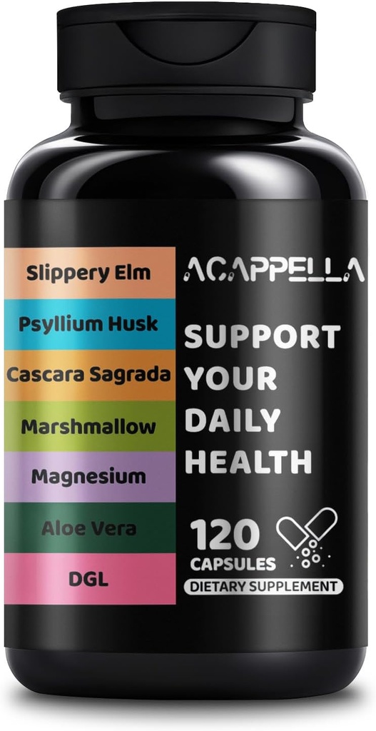 ACAPPELLA Slippery Elm, Psyllium Husk, Cascara Sagrada, Marshmallow, Magnijs, Aloe Vera, DGL Kapsulas - Probiotic Blend Digestive Gut Veselības papildinājums (1)