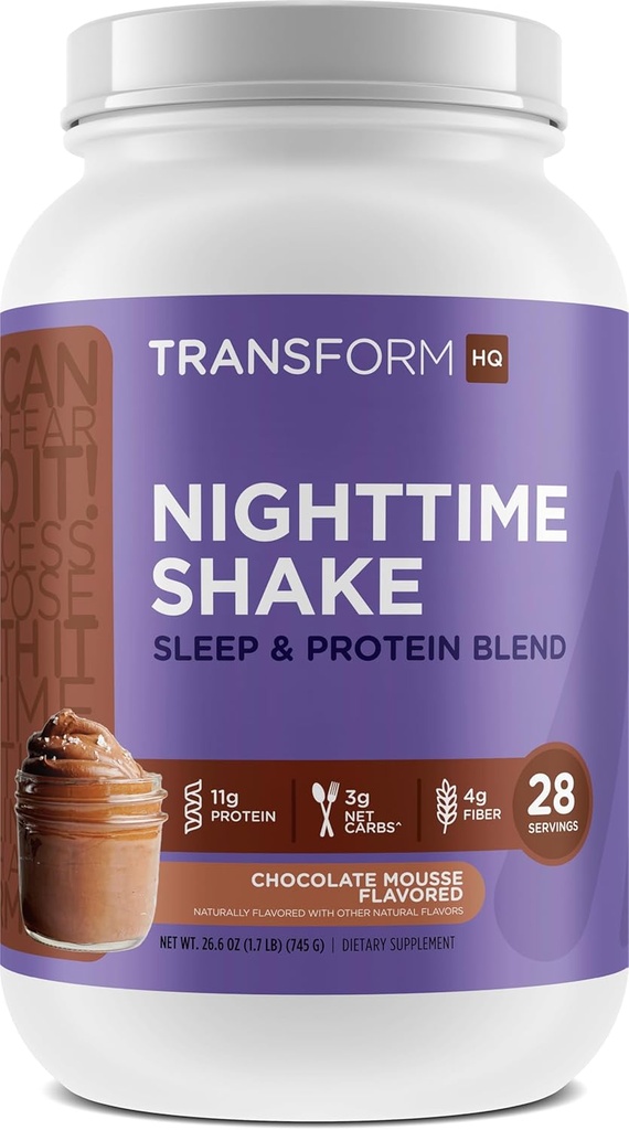 TransformHQ nakts laika Shake, miega režīms + olbaltumvielu maisījums, 28 Kalpojumi, Šokolādes Mousse Flavor