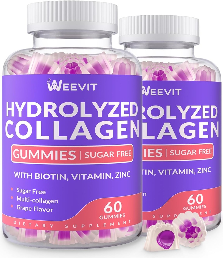 Bezcukura hidrolizēti kolagēna gumijas, kolagēna peptīda gumijas sievietēm, kolagēna proteīns I,II,III,V,X ar biotīnu, vitamīns C, D, B12 matu ādas nagiem