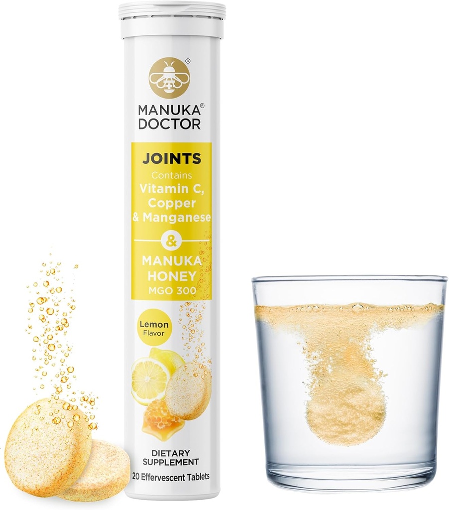 Manuka Doctor Locations* Dienas locītavu atbalsta papildinājums ar Manuka medu, C vitamīnu, vara un mangānu, lai veicinātu kopīgu veselību, citronu uzlējumu, 20 putojošās tabletes