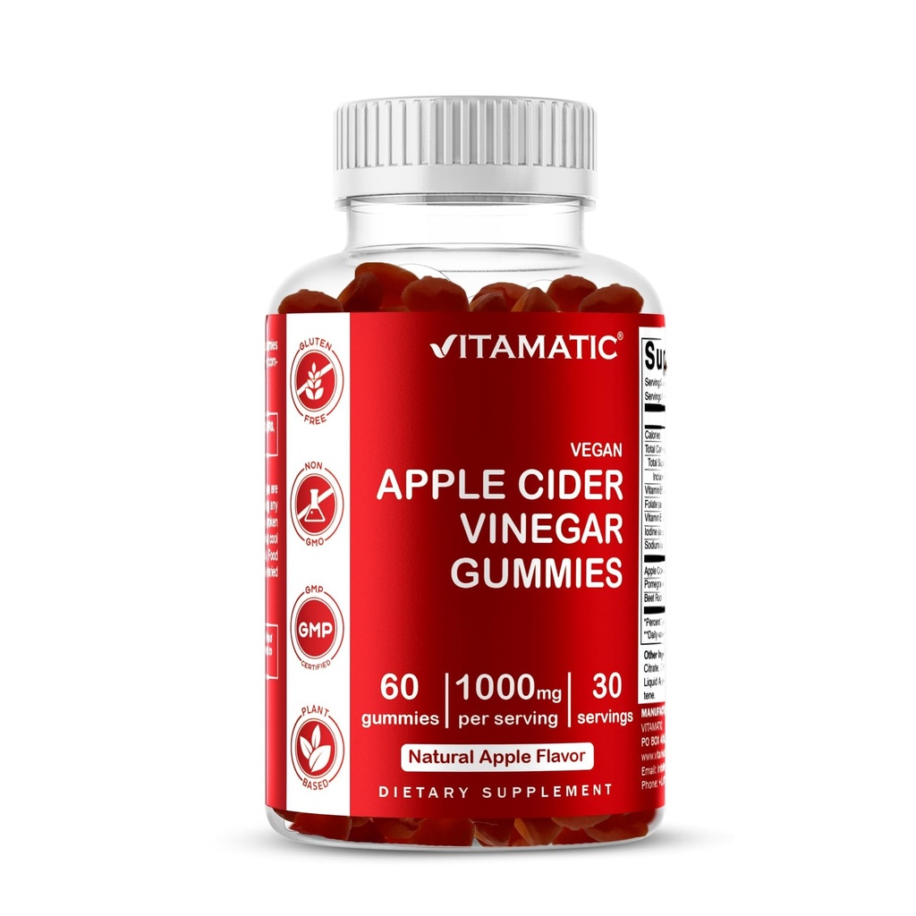 Vitamatic Apple Cider Etiķis Gummies - 1000mg uz apkalpo - 60 Vegan Gummies - ACV Gummies Detox, Svara zudums Atbalsts, Enerģijas Boost, Gremošanas & Gut Health