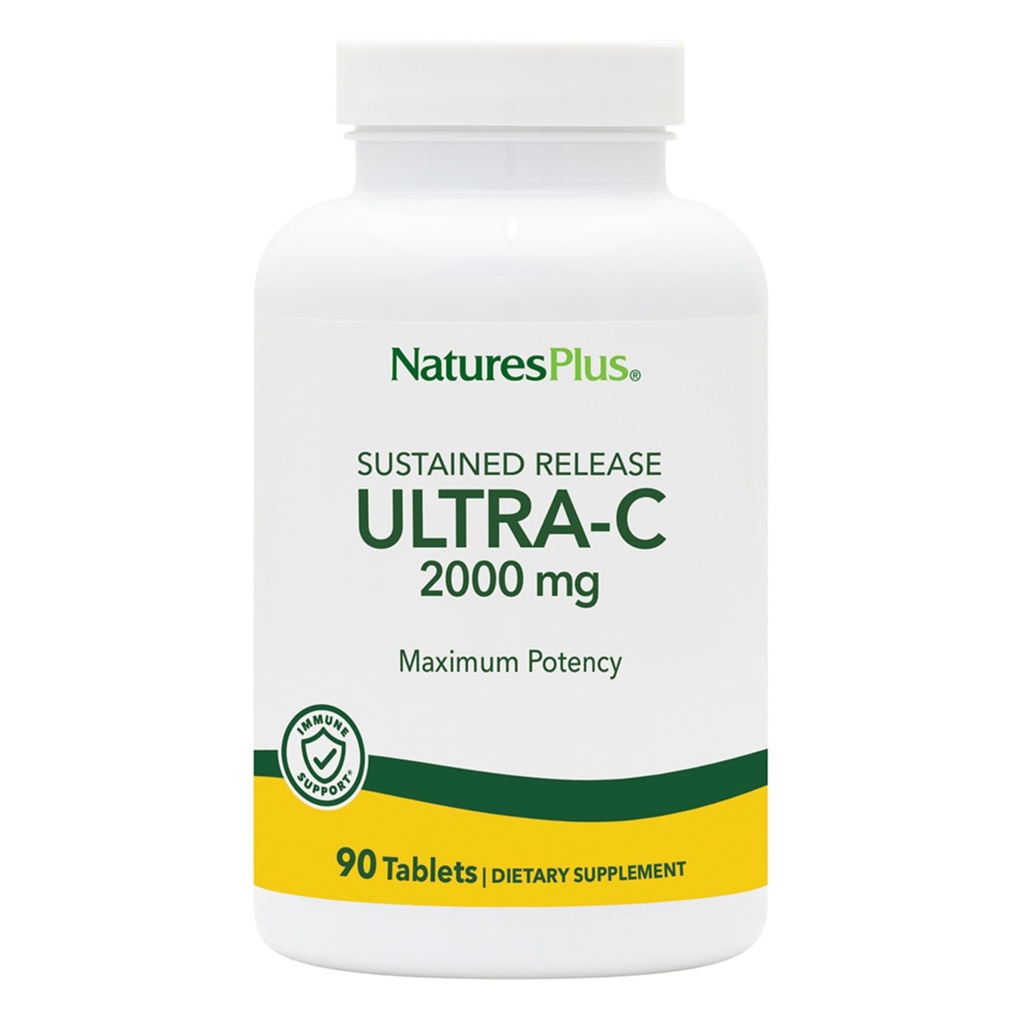 NaturesPlus Ultra-C 2000 mg - 90 tabletes, iepakojumā 2 - C vitamīns ar Rose HIPS - Imūnsistēmas un antioksidantu atbalsts - Veģetārs, bez lipekļa - 180 Kalpojumi