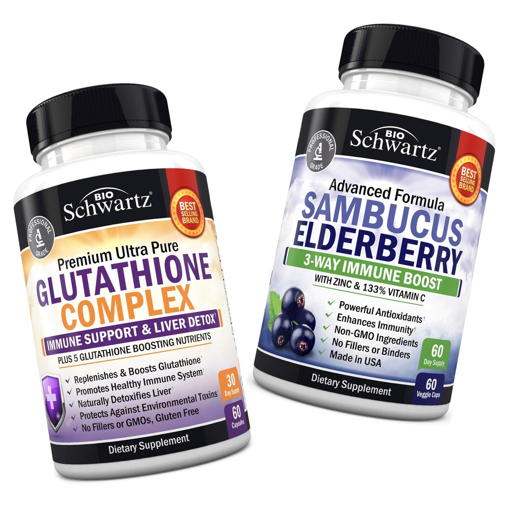 Glutationa komplekss ar pienu Šistila ekstrakts, vitamīns C & Quercetin + Sambucus plūškoka kapsulas ar cinku un C vitamīnu - dabas antioksidantu formulas - veicina aknu un imūno atbalstu