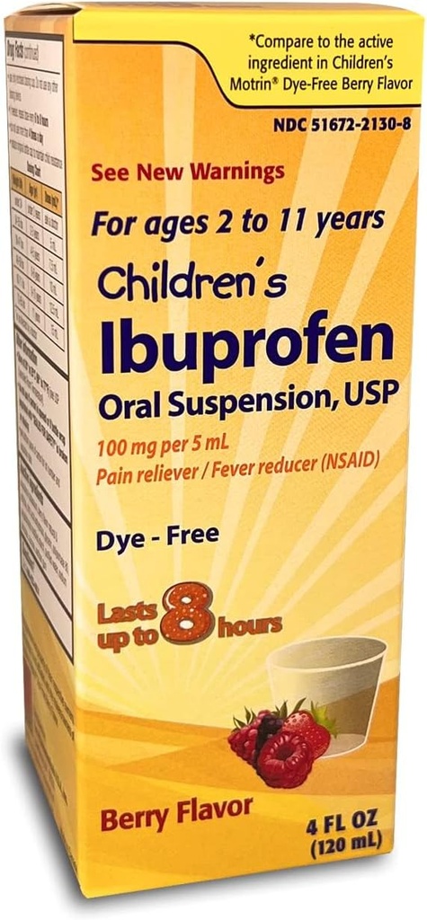 Taro bērnu Ibuprofēna suspensija iekšķīgai lietošanai 100 mg uz 5 ml, 4 Fl Oz, sāpju relivera un drudža reduktors 2-11 gadu vecumam, bez krāsvielām, Berry Flavor