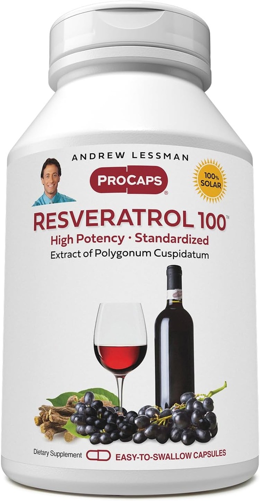 ANDREW LESSMAN Resveratrol-100mg - 30 Kapsulas - Sarkanā vīna labvēlīga, dabiski okupēts antioksidants, bez alkohola. Bez piedevas
