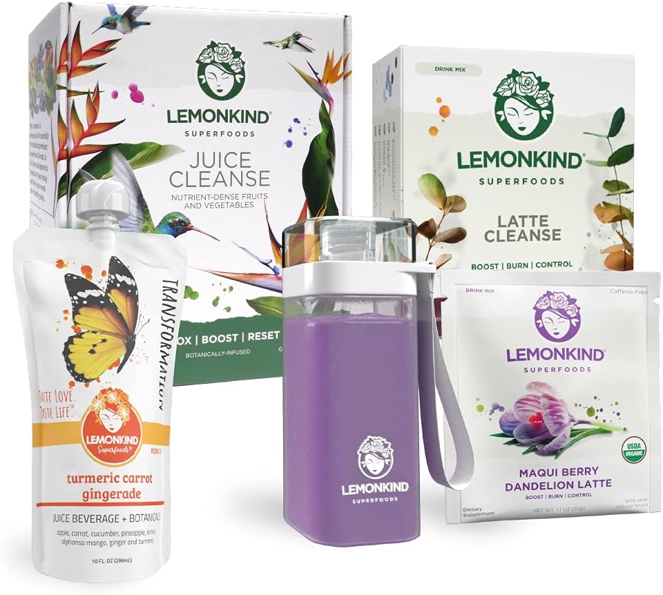LEMONKIND 4 Day DeBLOAT & Restart - Detoksikācijas adaptogēns Stress Reliere Bundle - 23 Kalpo
