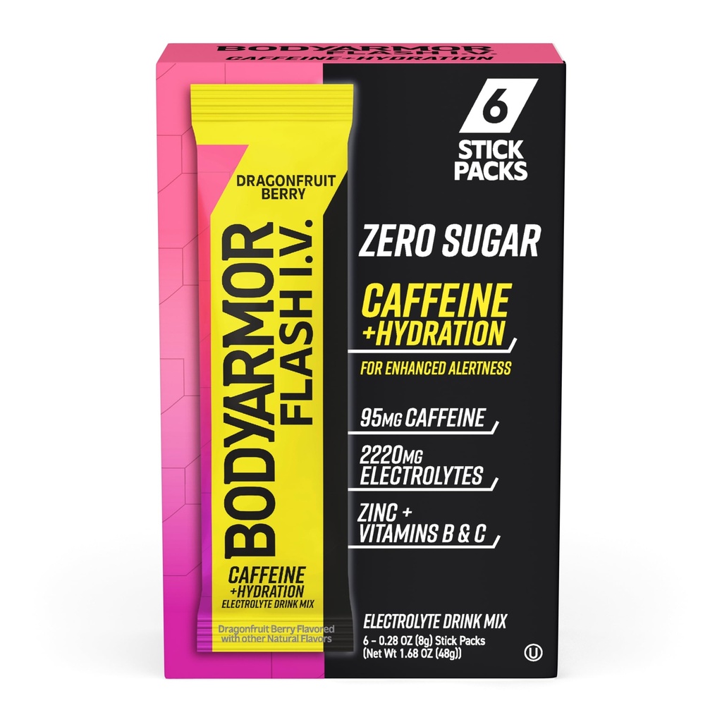 BODYARMOR Kafejnīca Flash I.V. Elektrolītu paketes - Dragonfruit Berry - Nulle Cukurs Enerģijas Dzēriens Mix, Vienservera paketes, Hidrācija pirms treniņa, ceļojumu Essentials, Active Lifestyle (6 Skaits)