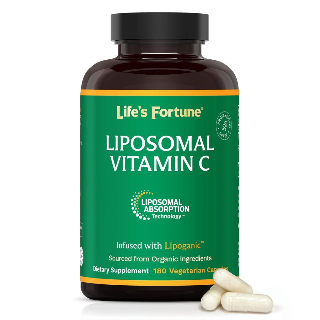 Dzīvības Fortune Liposomālais vitamīns C 2100 mg, ātras darbības Absorbcija, augstāka bioloģiskā pieejamība Imūnsistēma, augsta antioksidanta papildformula – kolagēna pastiprinātājs – 180 kapsulas