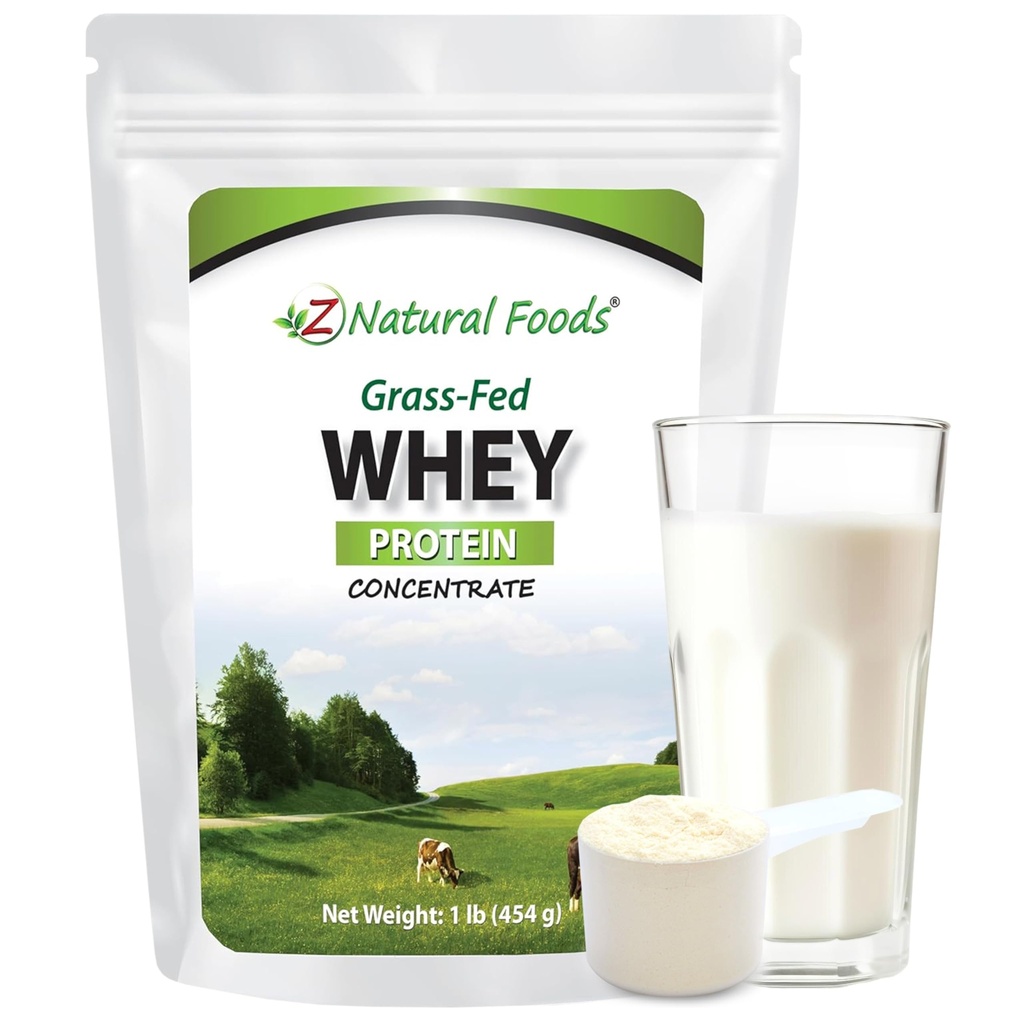 Z Natural Foods Zāles-Sūkalu Olbaltumvielu Koncentrāts - Tīrs sūkalu Olbaltumvielu Pulveris no Jaunzēlandes - Auksti pārstrādāts Pure Whey Protein ar Essential Amino Acids uzturs un fitness, Neflavored, 1 lb