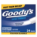 Goody ir galvassāpes pulveris Extra Strength sāpes atvieglojums, Triple darbība Galvassāpes atvieglojums ar aspirīnu, acetaminofēns un kofeīns, 24 Skaits
