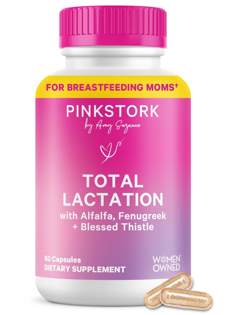 Pink Stork Kopējais zīdīšanas papildinājums krūts piena piegādei, Organic Grieķu un Alfalfa, lai atbalstītu Zīdīšanas, piena plūsmas, un ražošanas, pēcdzemdību Essentials - 60 kapsulas