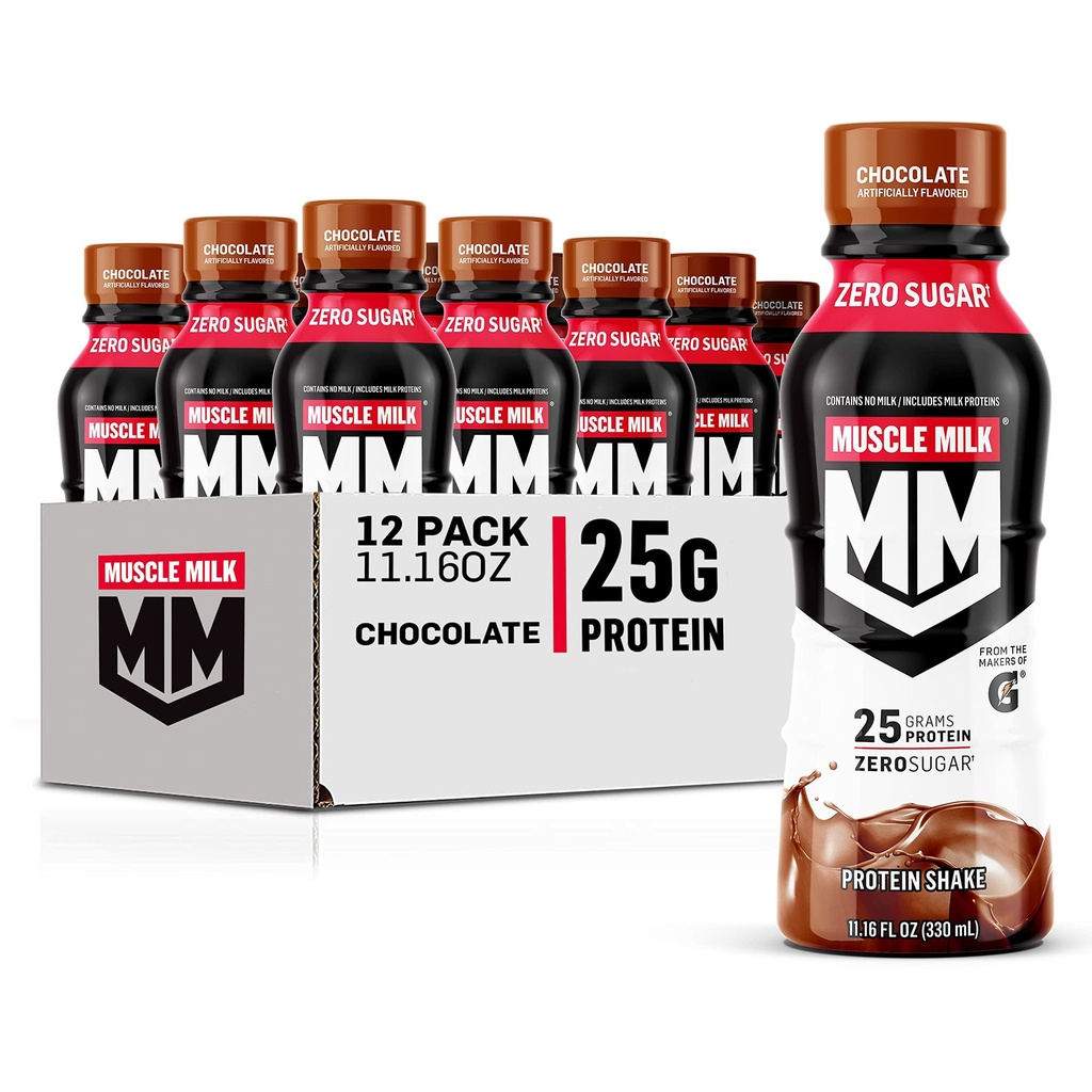 Muskuļu piens Genuine Protein Shake, Šokolāde, 25g Olbaltumvielas, 11.16 Fl Oz (12 iepakojums), iepakojums May Vary