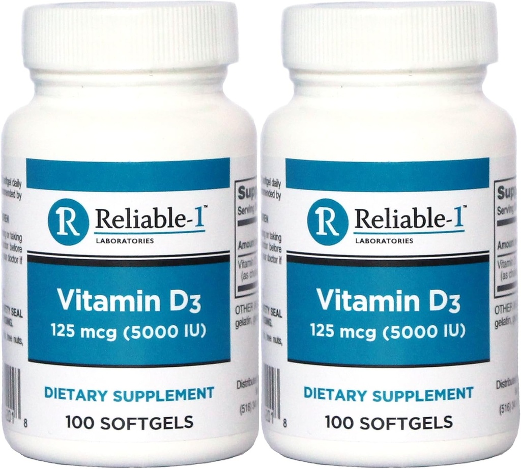 D3 vitamīns ar augstu potenci 5000 SV 100 softgeli katrā 2 pudeļu iepakojumā