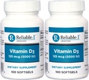 D3 vitamīns ar augstu potenci 5000 SV 100 softgeli katrā 2 pudeļu iepakojumā