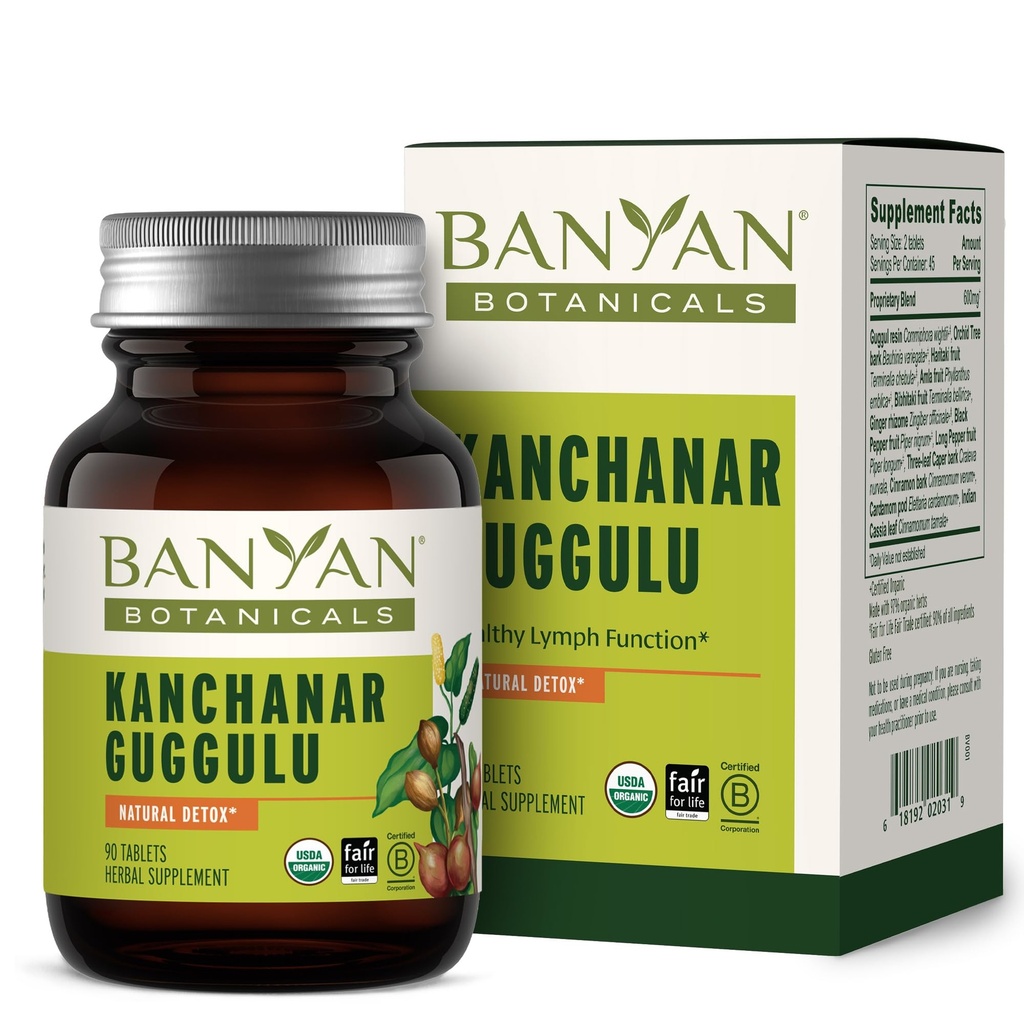 Banānu botānika Kanchanar Guggulu tabletes – Organic Limf papildinājums ar Guggulu Rezin – veicina veselīgu elimināciju dabas toksīni* – 90 tabletes – Nav GMO Ilgspējīgi Avots Vegan