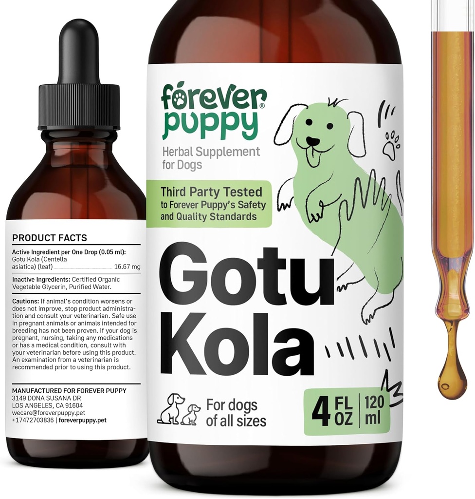 Forever Puppy Gotu Kola pilieni suņiem - Gotu Kola ekstrakts & Centella Asiatica smadzeņu veselības atbalstam - Uztura smadzeņu papildinājums suņiem visu šķirņu & izmēru - 4 unc