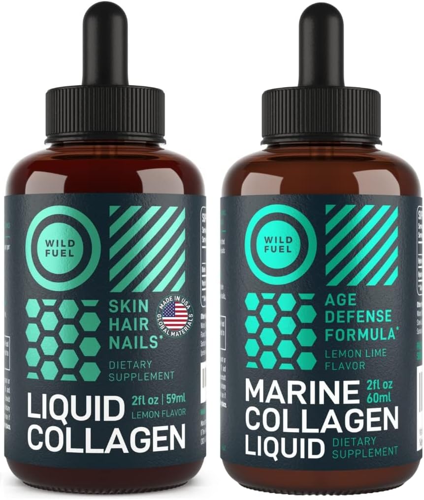 WILD FUEL Marine Liquid Collagen un Liquid Collagen ar Biotin Enhanced Collagen Bundle