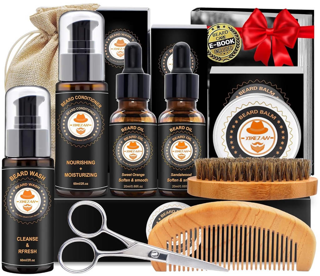 XIKEZAN Beard Kit vīriešiem kopšanai un aprūpei w/beard kondicionieris, mazgāšana, eļļa, balzams, birste, Comb,Birthday tēvi Valentīna Dāvanas vīriešiem Him tētis vīrs puisis Ziemassvētku dāvanas Vīrieši Stocking Studers