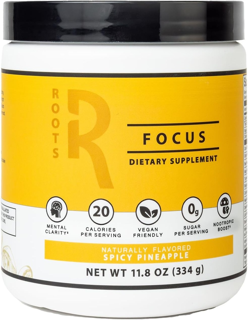 Silver Star Nutrition, Roots Focus Nootropic Brain Papildinājums - Spicy Ananas, Blend of Lion's Mane, Cordyceps, & Reishi Funkcionālās Sēnes + Paplašināta Iznomāšana Kofeīns, 50 Kalpo