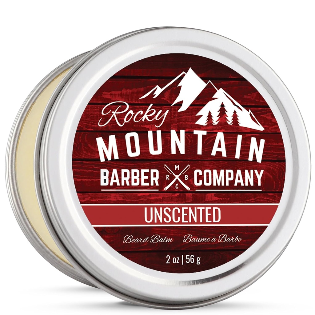 Rocky Mountain Barber Company Beard Balm - Classic Unscented - 100% Natural - Premium Wax Blend with Nutrient Rich Bites Wax, Jojoba, Kokosriekstu eļļa