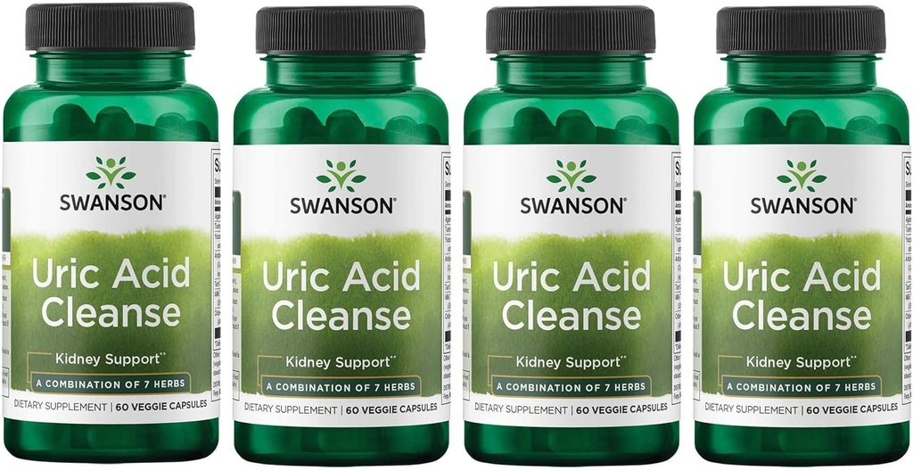 Swanson Uric Acid Cleanse - Dabisks papildinājums, kas veicina nieru atbalstu - Features spēcīgs kombinācija 7 herbs - (60 Veggie kapsulas) 4 iepakojums