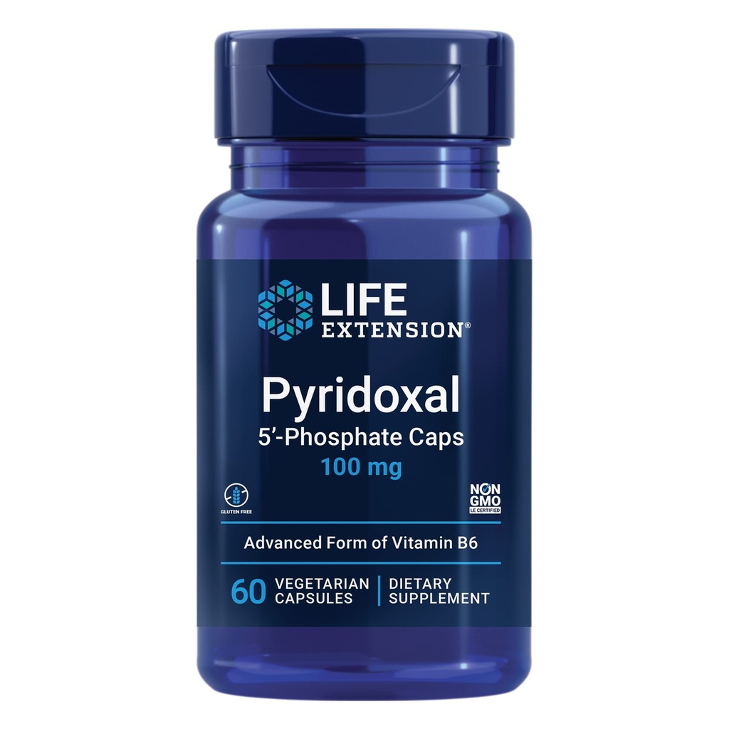 Pyridoxal 5'-Phosphate Caps-Vitamin B6, 100 mg, Bioactive B6 sirds un asinsvadu sistēmai, nieru un nervu veselībai, bez glitēniem, ne-GMO, veģetārām-60 veģetārām kapsulām