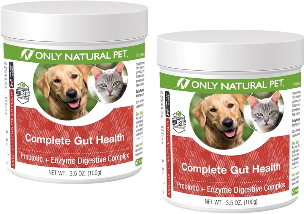 Tikai dabas Pet Complete Gut veselības komplekss - probiotikas un gremošanas fermentu papildinājums suņiem un kaķiem - veicina veselīgu gremošanas, imūnās sistēmas, uzturvielu Absorbcija -3.5oz pulveris (iepakojums no 2)