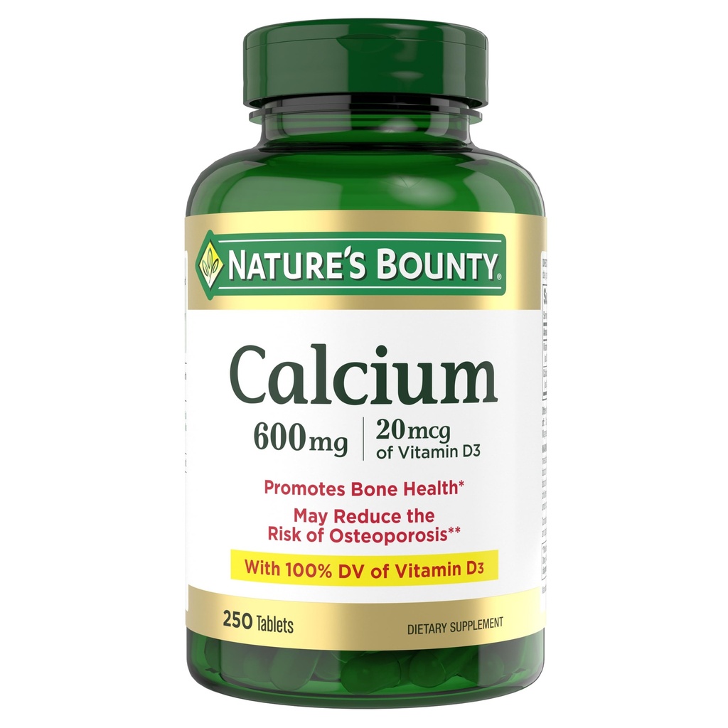 Dabas Bounty kalcija karbonāts & D vitamīns, atbalsta imūno veselību un kaulu veselību, 600mg kalcija un 800IU D3 vitamīns, 250 tabletes