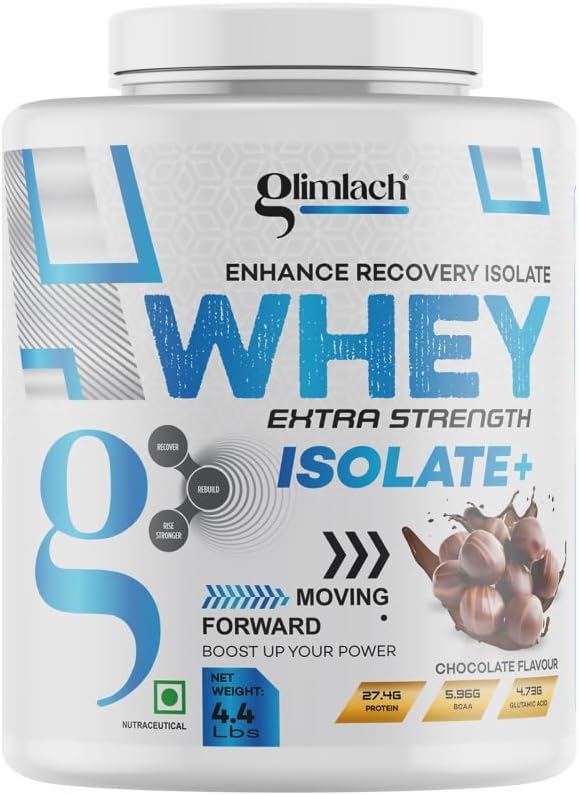 GLIMLACH Whey Extra Strength Isolāts + Olbaltumvielu pulveris muskuļu atbalstam un atjaunošanai, Veģetārie - primārais avots Sūkalu Izolāts (4.4LBS, Šokolāde)