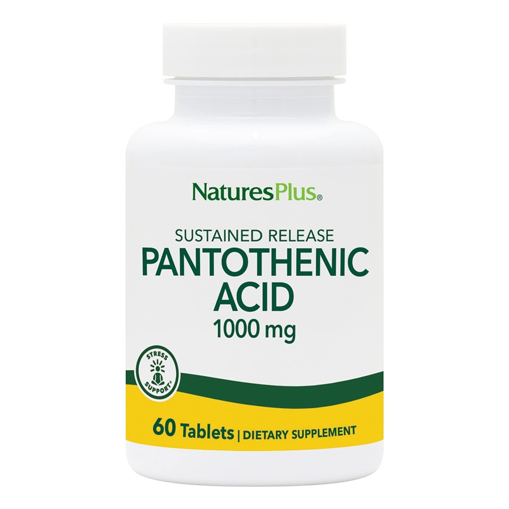 DabasPlus Pantothenic Acid, ilgstoša atbrīvošanās - 1000 mg, 60 tabletes - High-Potency Vitamīnu B5 Papildinājums - Veģetārs, bez lipekļa - 60 Kalpojumi