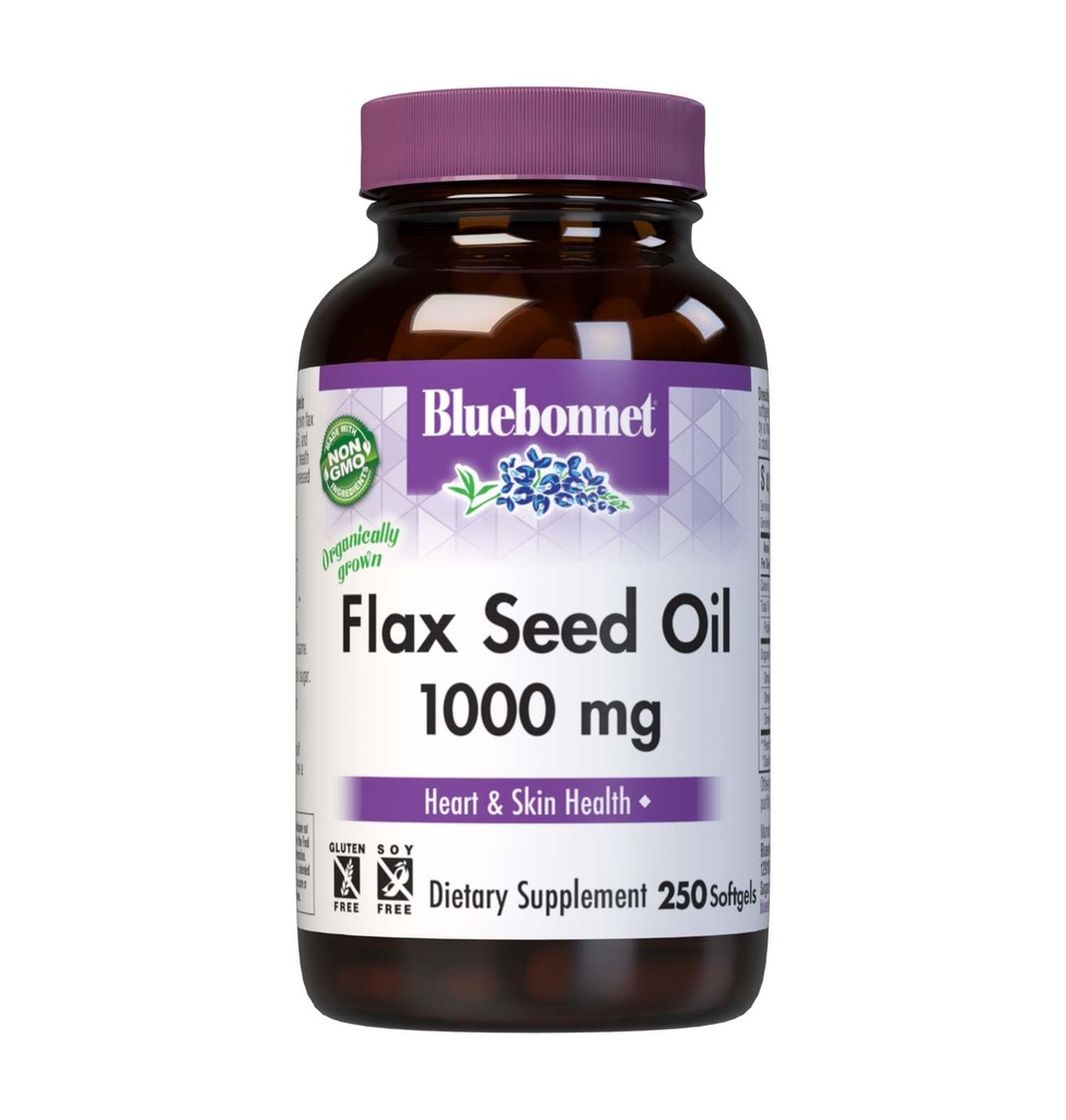 BlueBonnet Linu sēklu eļļa 1000 mg - Omega 3 6 9 Taukskābes Sirds veselība un ādas atbalsts sievietēm un vīriešiem - Auksti presētas, organiskās Linu eļļas kapsulas - bez GMO, bez lipekļa, bez sojas - 250 softgeli