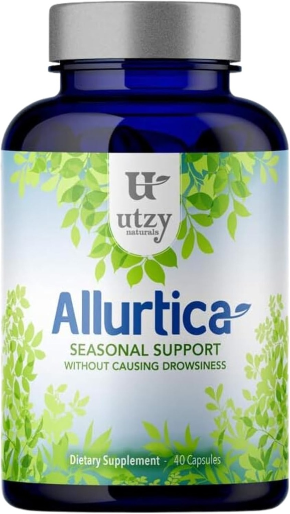 Utzy Naturals Allurtica -- Sinus & Respiratorā atbalsta papildinājums ar Quercetin un stinging Nattle -- Sezonālais atbalsts pieaugušajiem un bērniem -- Non Drowsy - 40 kapsulas