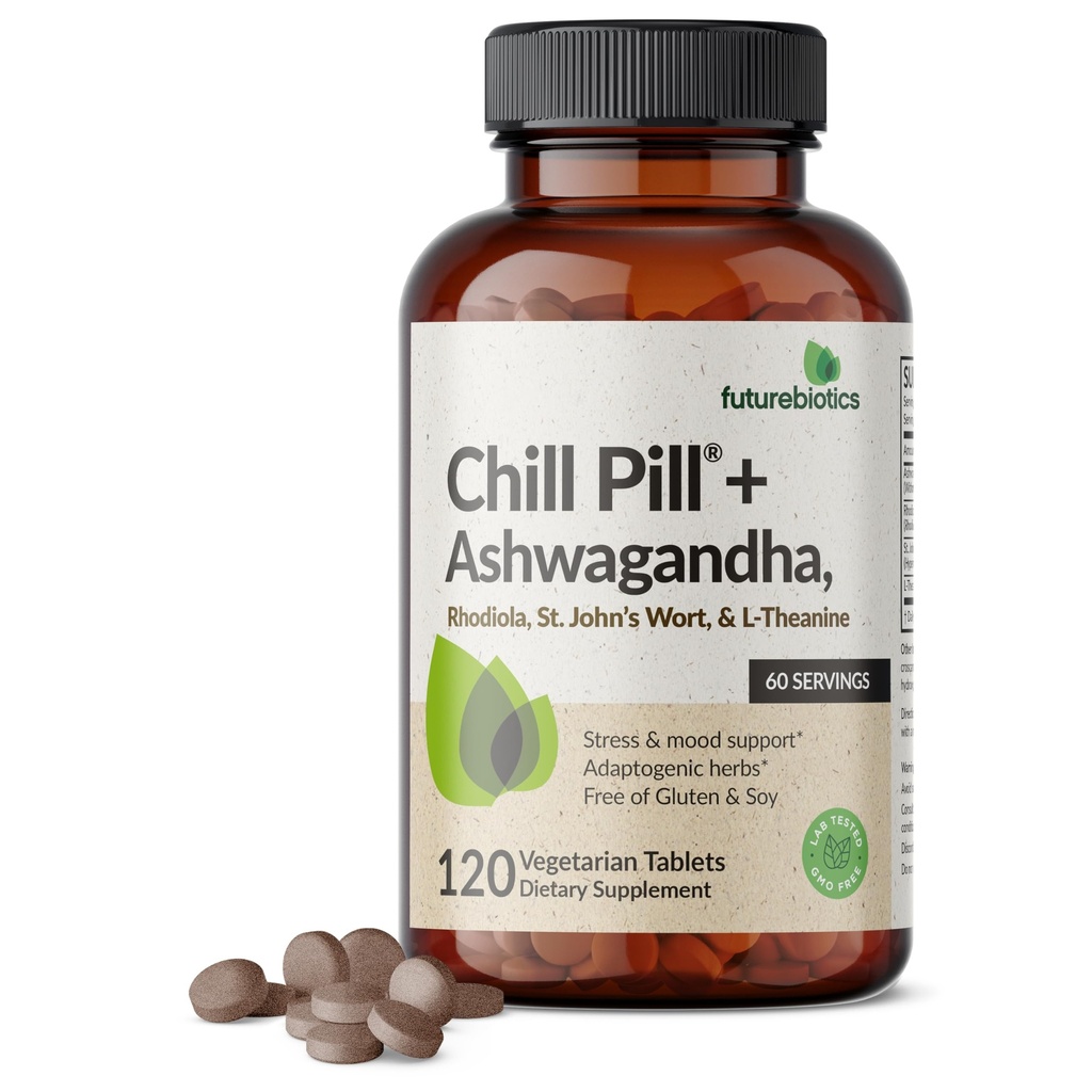 Nākotnes antibiotikas Hill Pill + Ashwagandha, Rhodiola, divšķautņu asinszāle, un L-teanīns - ne-GMO, 120 Veģetatīvās tabletes