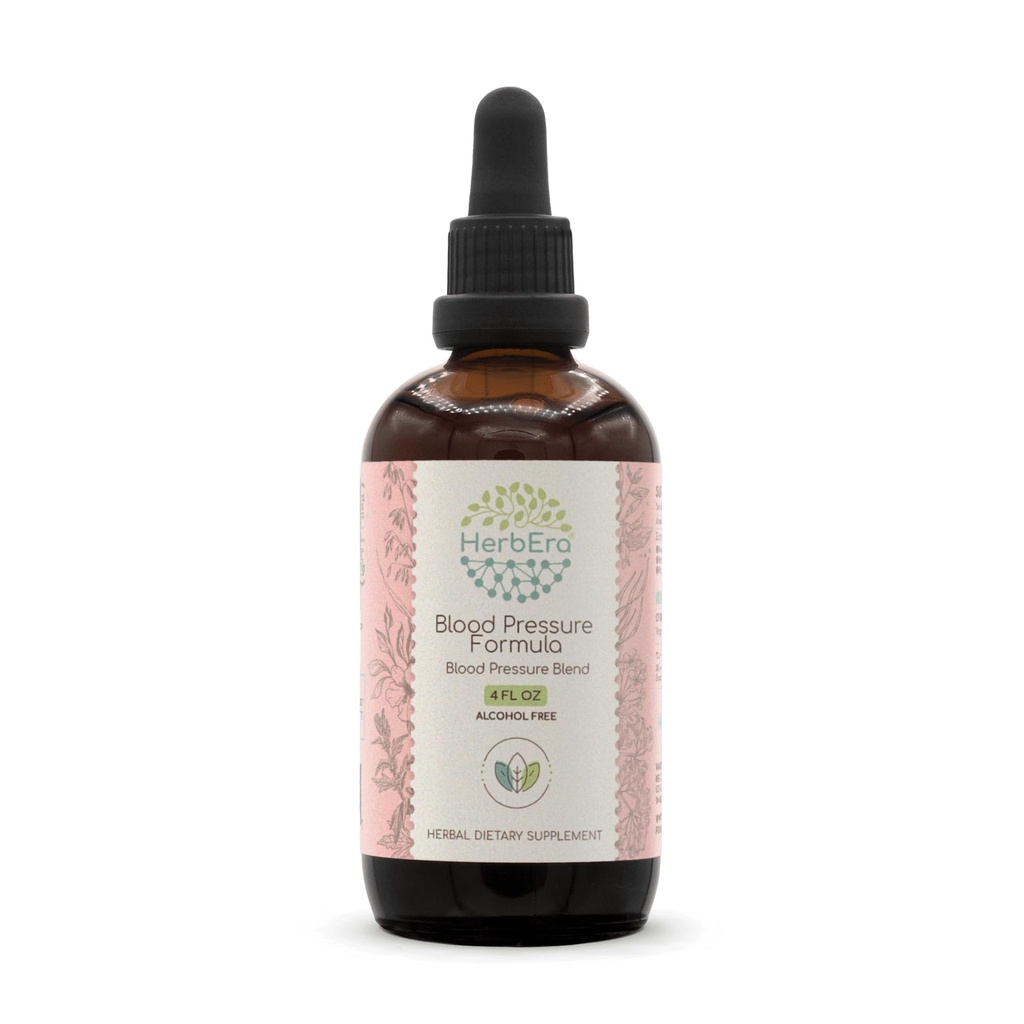 HerbEra Asinsspiediena Formula B120 Alkohola-beztauku ekstrakts Tincture: Hawthorn Leaf, Motherwort Herb, Cayenne Pepper, Hibiscus Flower, Spirulina. Asinsspiediens 4 Fl Oz