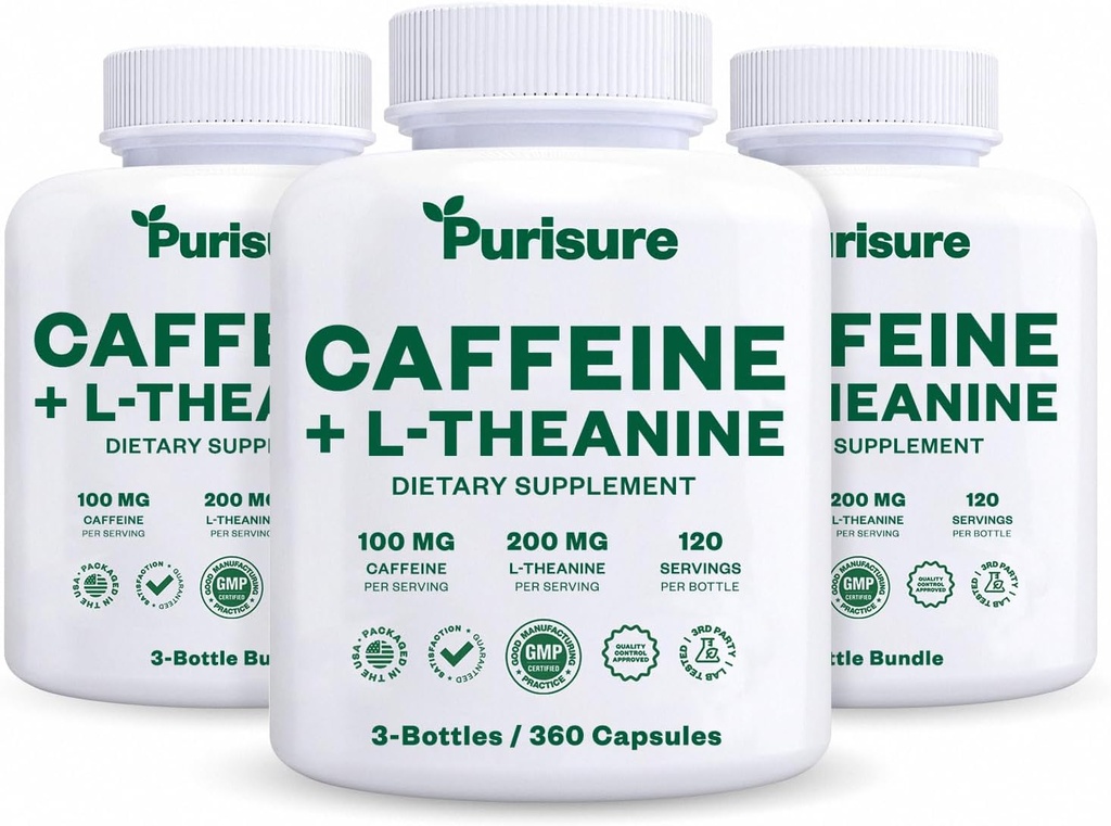 Caffeine Theanine Capsules Tabletes 100mg Kofeīns + 200mg L Teanīns pirms treniņa enerģijai, un skaidrība enerģijas tabletes noguruma, Nootropic papildinājums, 120 dienu piegādes, iepakojums 3